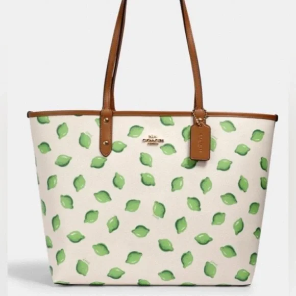 RARE Coach Reversible City Tote with Lime Print Designer Bag Purses Womens - Picture 11 of 11
